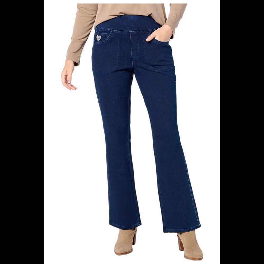 Quacker Factory Women's Flat Waistband Bootcut Jeans Dark Indigo - Short
